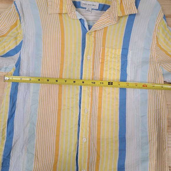 Free Assembly Shirt Men's Small Yellow Striped Seersucker Cotton Button Up - Picture 9 of 12